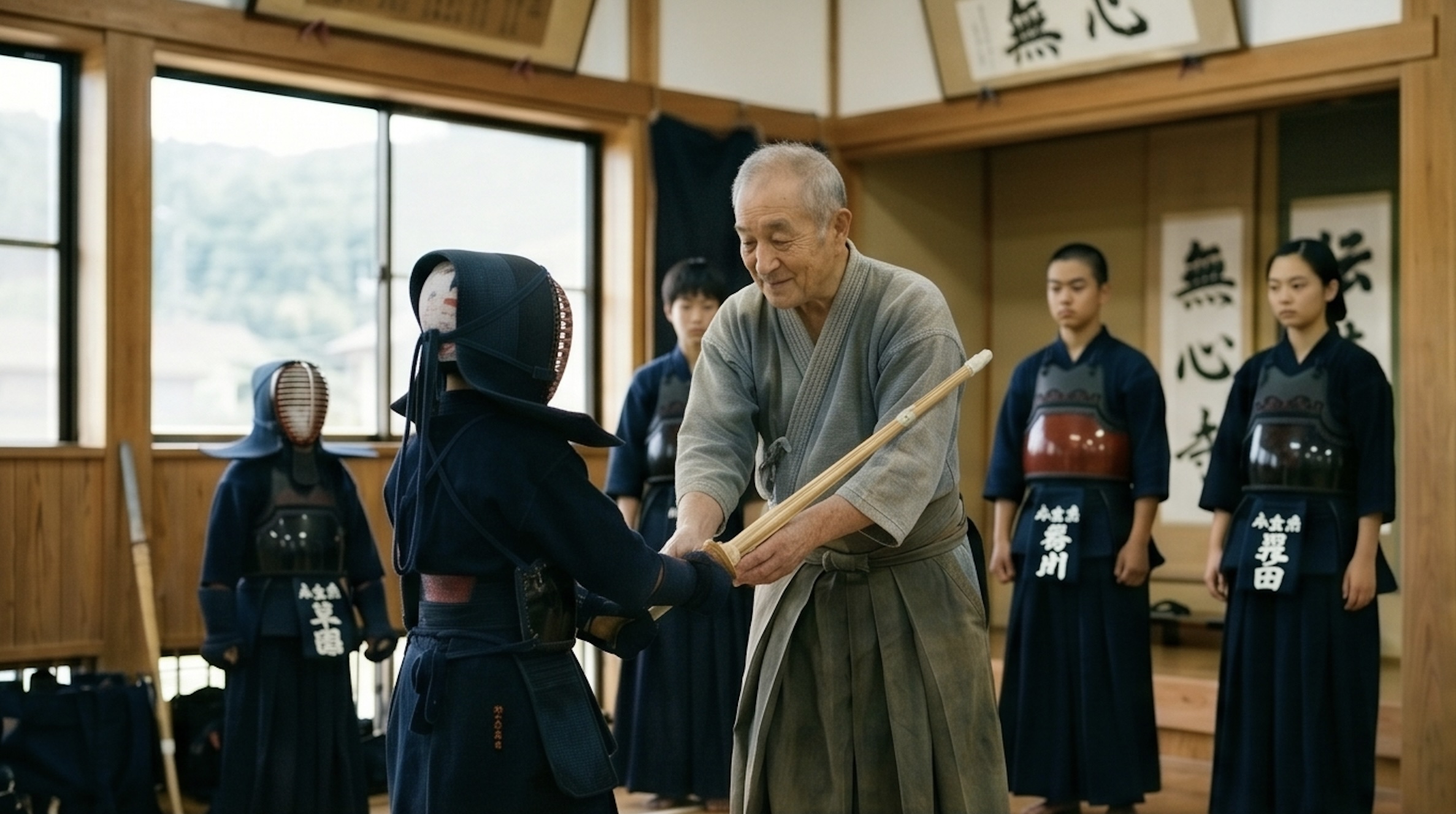 剣道道場で稽古する子どもたち